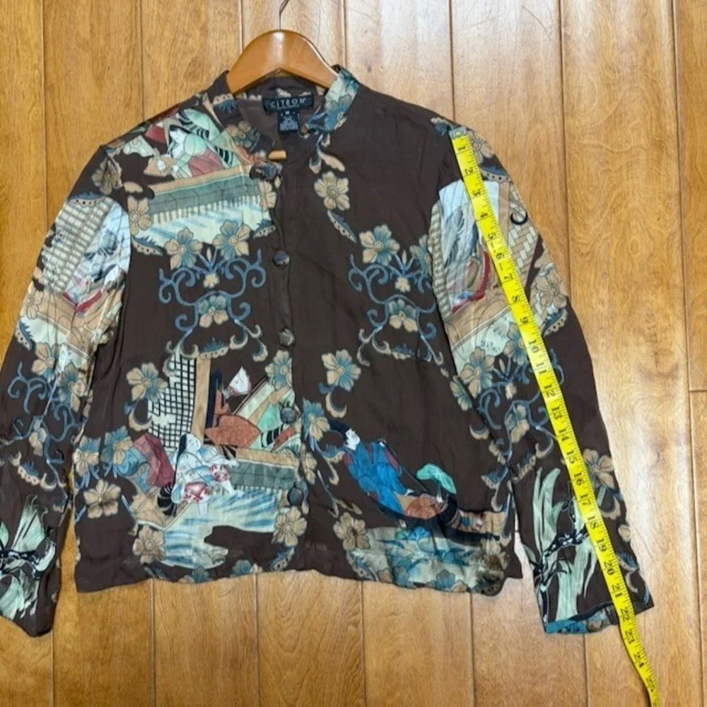 Citron Santa Monica Silk Rayon Button Top M Brown Artsy Lagenlook Boho *flaw - Picture 8 of 16